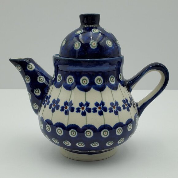 Polish Pottery Floral Peacock Small Teapot Flowering Peacock Coffee Pot Creamer - Picture 1 of 7